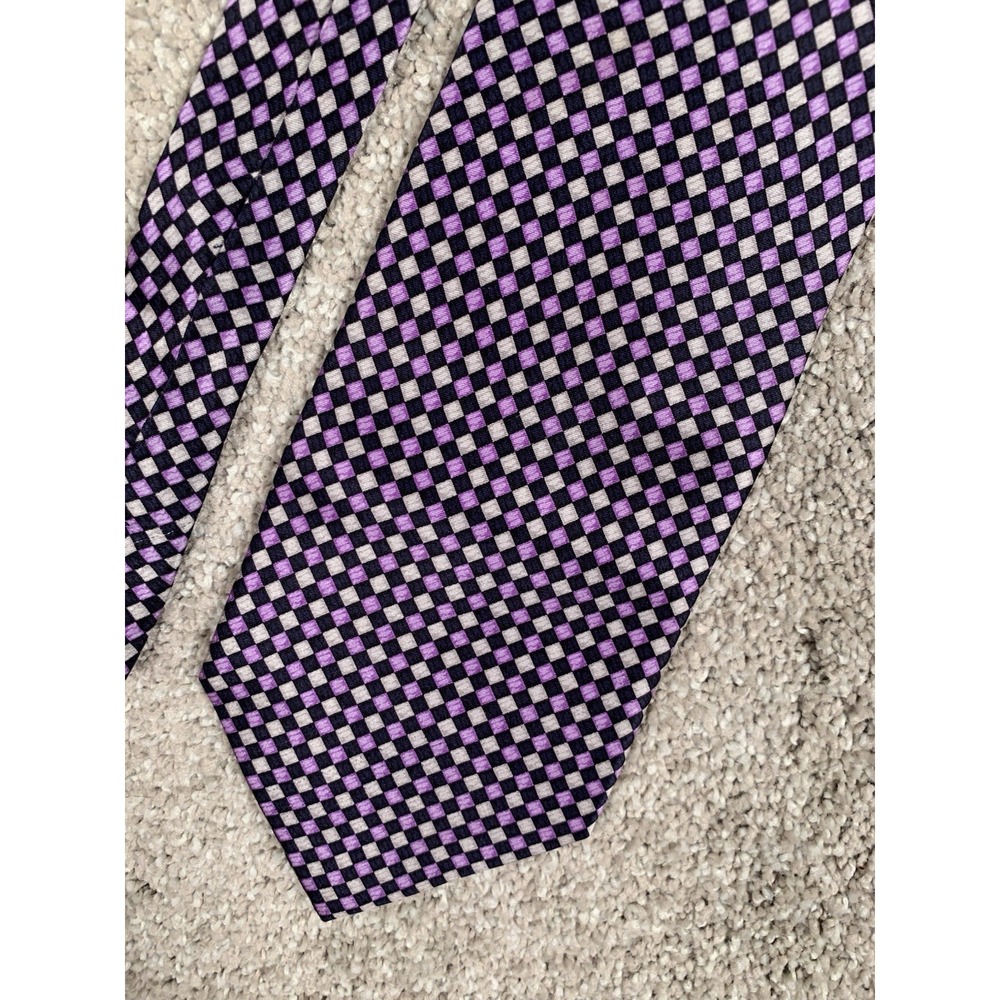 UMO LORENZO Italy Men's Neck Tie 100% Silk Purple Geometric 65 X 4‎ Extra Long